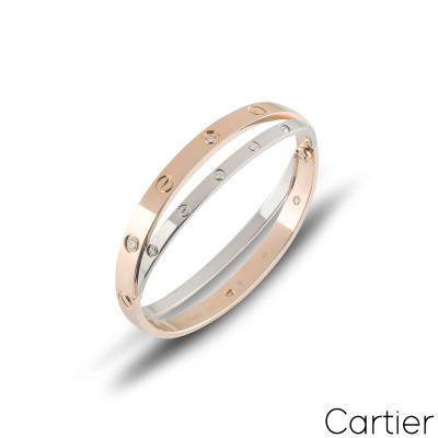 Cartier Love Rose & White Gold Diamond Bracelet Size 16 N6039116