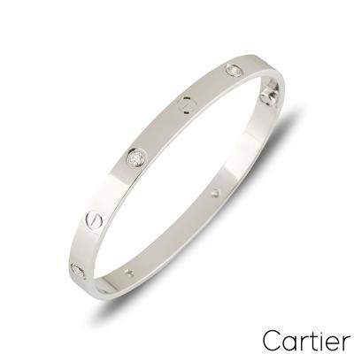 Cartier White Gold Half Diamond Love Bracelet Size 19 B6035819