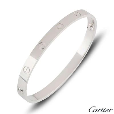 Cartier White Gold Plain Love Bracelet Size 21 B6035421