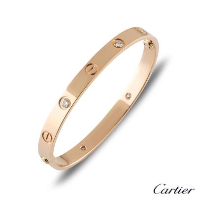 Cartier Rose Gold Half Diamond Love Bracelet Size 19 B6036019