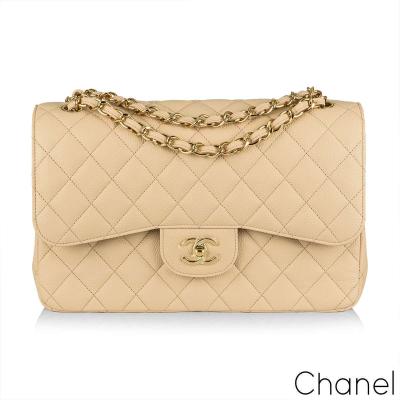 Chanel Beige Caviar Jumbo Classic Double Flap Bag 
