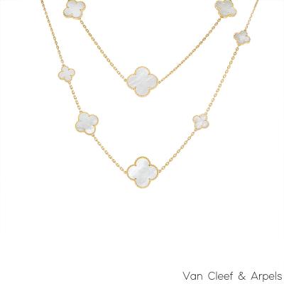 Van Cleef & Arpels Yellow Gold Mother of Pearl Magic Alhambra 16 Motif Necklace VCARD79300
