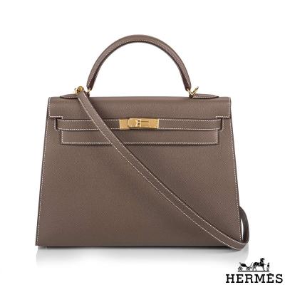 Hermés  Kelly II Sellier 32cm Epsom Etoupe GHW
