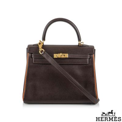Hermés Vintage HSS Special Order Kelly 25cm Chocolate & Orange H Epsom GHW