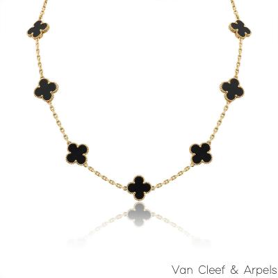 Van Cleef & Arpels Yellow Gold Onyx Vintage Alhambra Necklace VCARA42700