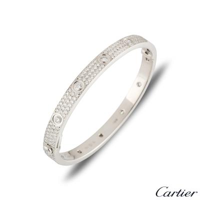 Cartier White Gold Pave Diamond Love?Bracelet Size 18?N6033602