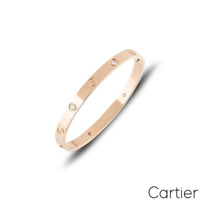Cartier Rose Gold Half Diamond Love Bracelet Size 16 B6036016