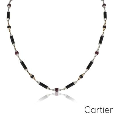 Cartier White & Yellow Gold Onyx & Ruby Le Baiser Du Dragon Necklace
