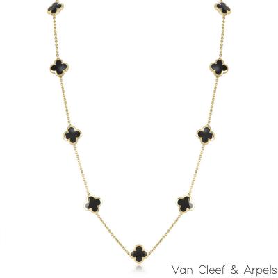 Van Cleef & Arpels Yellow Gold and Onyx Pure Alhambra Necklace ARB13700