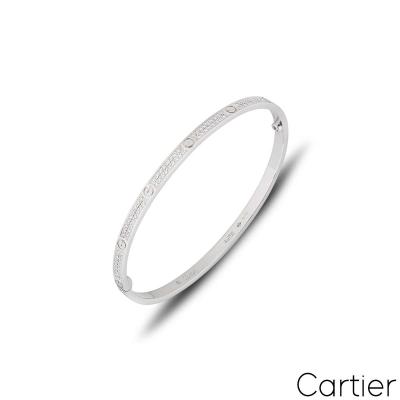 Cartier White Gold Pave Diamond SM Love Bracelet Size 16 N6710816