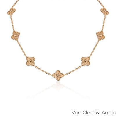 Van Cleef & Arpels Rose Gold Vintage Alhambra Necklace VCARN9T100