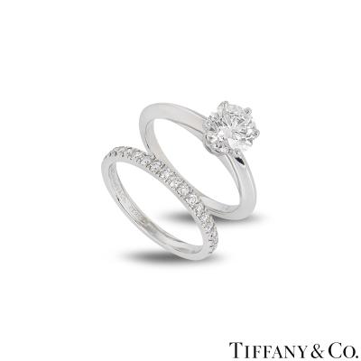 Tiffany & Co. Platinum Diamond Setting Ring 1.35ct H/VS1 With Soleste Diamond Half Eternity Ring