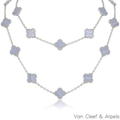 Van Cleef & Arpels White Gold Chalcedony Vintage Alhambra Necklace VCARD80900