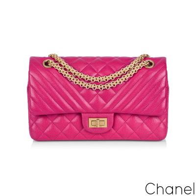 Chanel Fuchsia Pink Caviar Medium Chevron Quilted 2.55 Reissue Double Flap Bag
