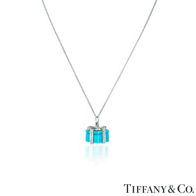 Tiffany & Co. Platinum Turquoise & Diamond Gift Charm Pendant