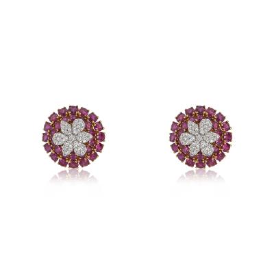 Yellow & White Gold Diamond & Ruby Set Earrings