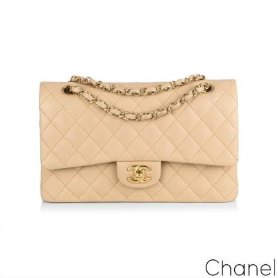 Chanel Beige Lambskin Medium Double Flap Bag