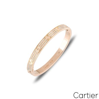 Cartier Rose Gold Full Pave Diamond Love Bracelet Size 16 N6036916