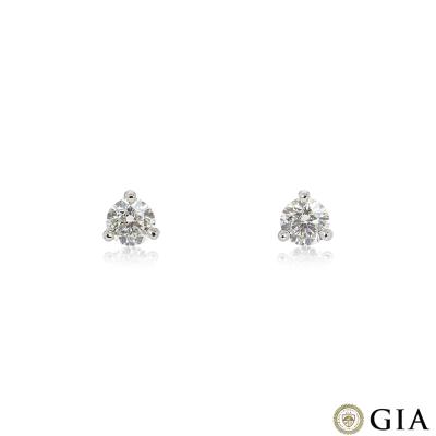 Platinum Round Brilliant Cut Diamond Earrings 0.80ct TDW