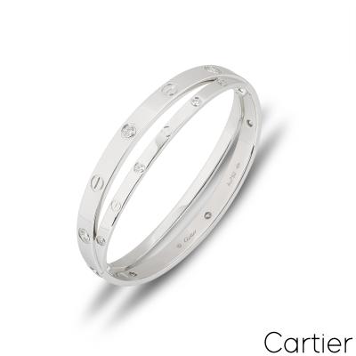 Cartier White Gold Half Diamond Love Bracelet Size 16 N6709516