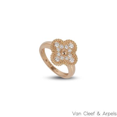 Van Cleef & Arpels Rose Gold Vintage Alhambra Diamond Ring VCARP2R400