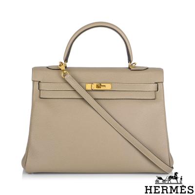 Hermès Kelly II Retourne 35cm Gris Tourterelle Veau Togo GHW