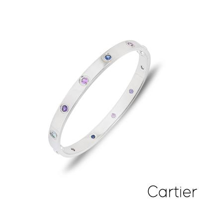 Cartier White Gold Coloured Stones Love Bracelet Size 16 B6036316