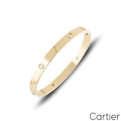 Cartier Yellow Gold Half Diamond Love Bracelet Size 17 B6035917	