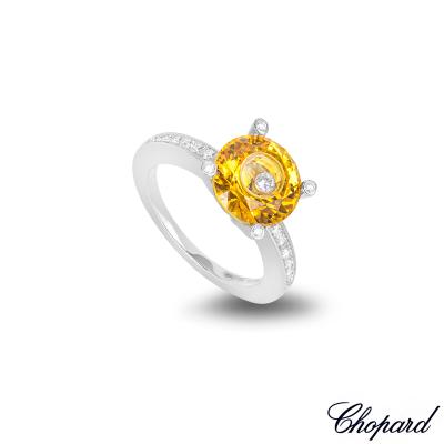 Chopard White Gold So Happy Yellow Stone & Diamond Ring 82/6231-1409