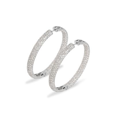 White Gold Pave Diamond Hoop Earrings 13.60ct