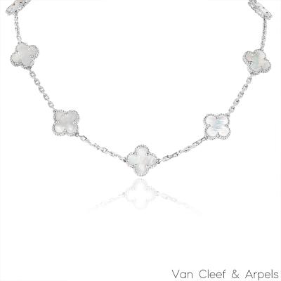 Van Cleef & Arpels White Gold Mother of Pearl Vintage Alhambra Necklace VCARF48500	