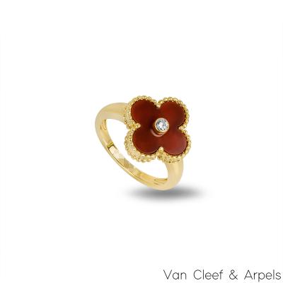 Van Cleef & Arpels Yellow Gold Carnelian Vintage Alhambra Ring VCARD40800