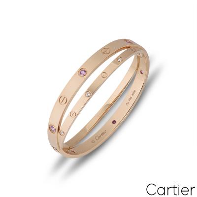 Cartier Rose Gold Half Diamond & Pink Sapphire Love Bracelet Size 17 N6705917