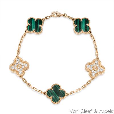Van Cleef & Arpels Yellow Gold Malachite & Diamond Vintage Alhambra Bracelet VCARO7GQ00
