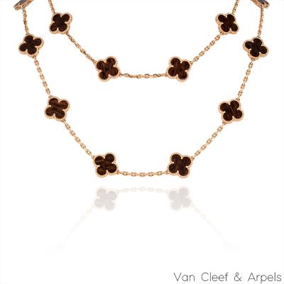 Van Cleef & Arpels Rose Gold Letterwood Vintage Alhambra 20 Motif Necklace