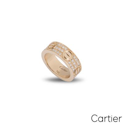 Cartier Rose Gold Pave Diamond Love Ring Size 56 B4087600