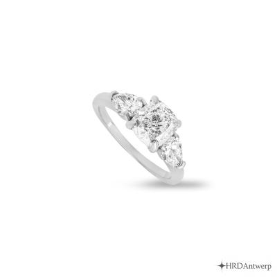 Platinum Cushion Cut Diamond Three Stone Ring 1.40ct G/VS2