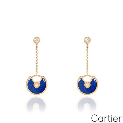 Cartier Yellow Gold Lapis Lazulli & Diamond Amulette de Cartier Earrings B8301232