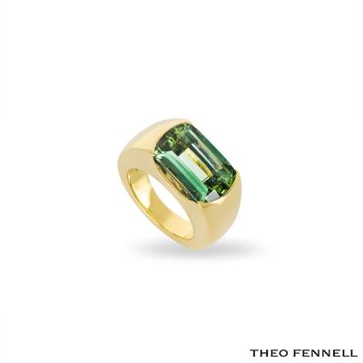 Theo Fennell Yellow Gold Namibian Green Tourmaline Arc Ring 12.44ct
