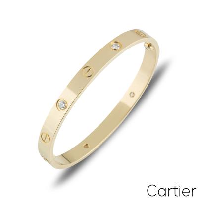 Cartier Yellow Gold Half Diamond Love Bracelet Size 19 B6035919