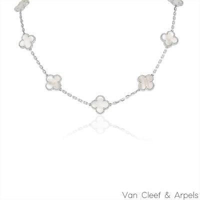 Van Cleef & Arpels White Gold Mother of Pearl Vintage Alhambra Necklace VCARF48500	