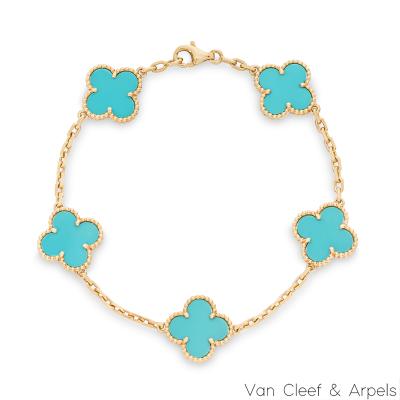 Van Cleef & Arpels Turquoise Vintage Alhambra 5 Motif Bracelet VCARA4200