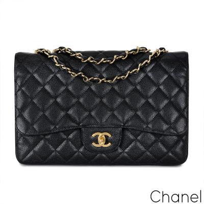 Chanel Black Caviar Jumbo Classic Single Flap Bag 