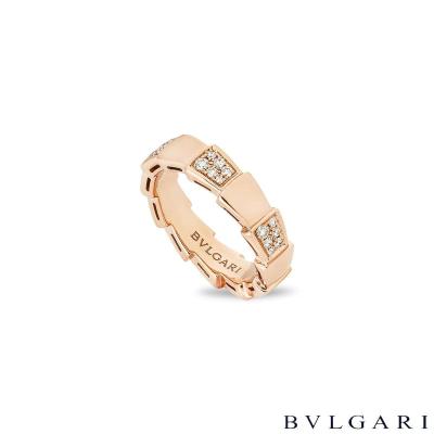 Bvlgari Rose Gold Diamond Serpenti Viper Ring Size 55 353288