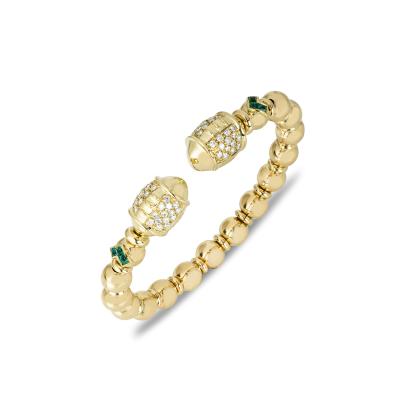 Yellow Gold Diamond & Emerald Cuff Bangle