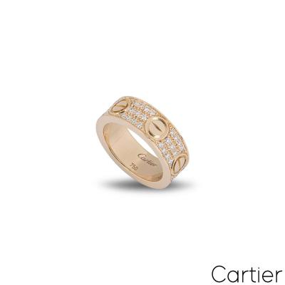 Cartier Rose Gold Pave Diamond Love Ring Size 52 B4087600