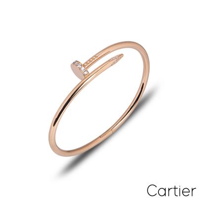 Cartier Rose Gold Diamond Juste Un Clou Bracelet Size 17 B6048517	