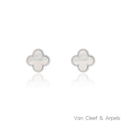 Van Cleef & Arpels White Gold Mother Of Pearl Vintage Alhambra Earrings VCARP48600