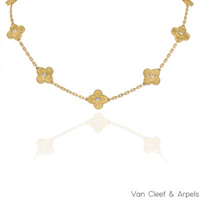 Van Cleef & Arpels Limited Edition Yellow Gold Diamond Vintage Alhambra 10 Motif Necklace