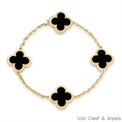 Van Cleef & Arpels Yellow Gold Onyx Pure Alhambra 4 Motif Bracelet VCARA13400